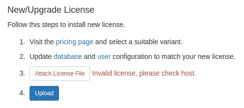 invalid hostname in license